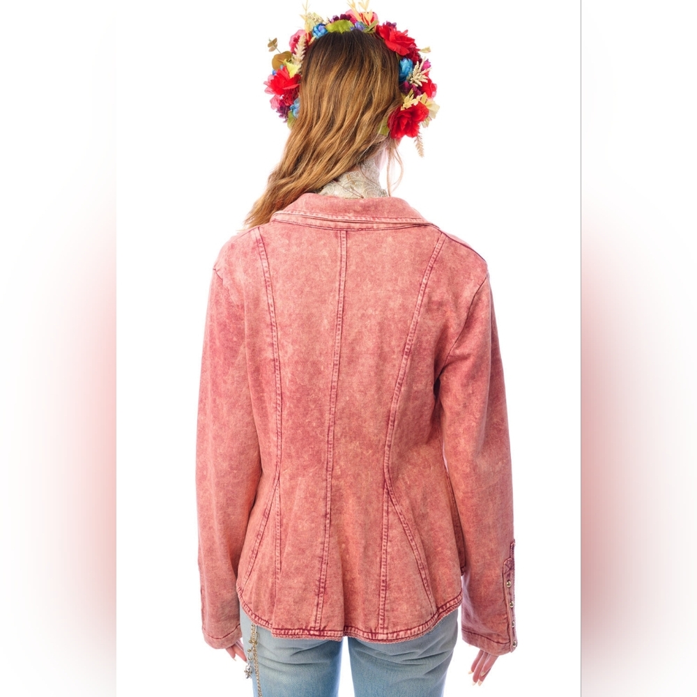 NWT Floral Embroidered Pink French Terry Jacket - Picture 4 of 13